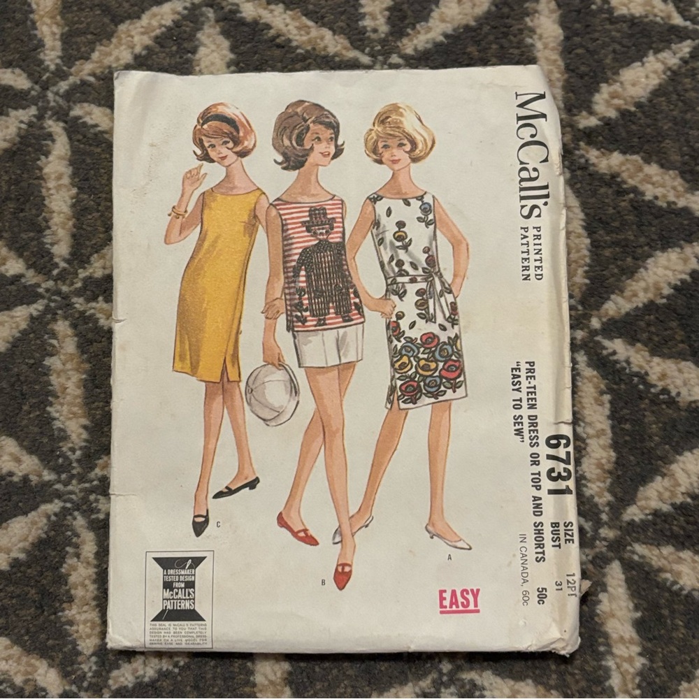 60's McCall's #6731 Pattern - Pre-Teen Dress, Top & Shorts Pattern - 60's Style